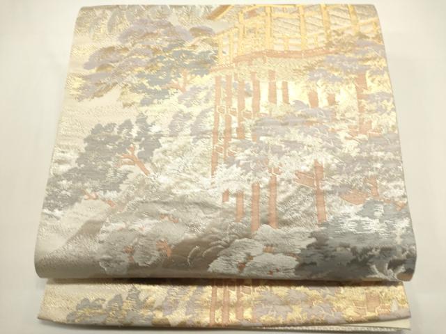 平和屋着物◎六通柄袋帯　風景文　金銀糸　正絹　逸品　DABH1557cd