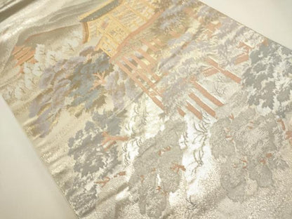 平和屋着物◎六通柄袋帯　風景文　金銀糸　正絹　逸品　DABH1557cd