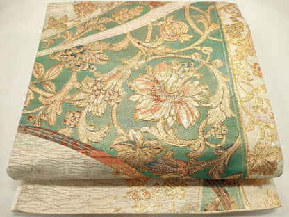 平和屋着物◎六通柄袋帯　王風更紗古代文　金糸　正絹　逸品　DABH1558cd