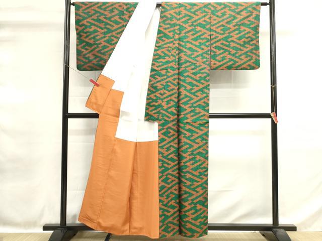 平和屋着物■真綿結城紬　小千谷織物　紗綾形文様　証紙付き　正絹　逸品　DABH1563cd