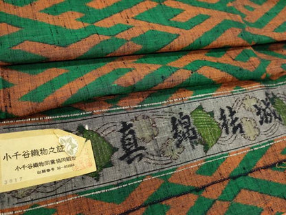 平和屋着物■真綿結城紬　小千谷織物　紗綾形文様　証紙付き　正絹　逸品　DABH1563cd