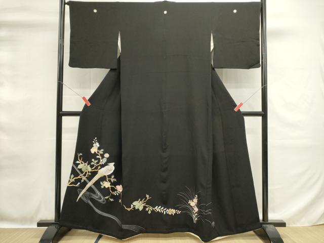 平和屋着物■豪華黒留袖　総刺繍　花鳥文　金銀糸　正絹　逸品　DABH1564cd