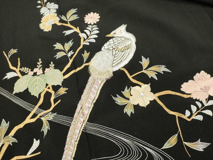 平和屋着物■豪華黒留袖　総刺繍　花鳥文　金銀糸　正絹　逸品　DABH1564cd
