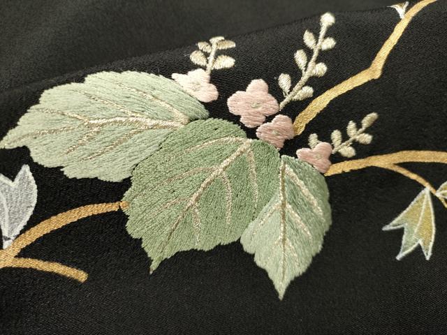平和屋着物■豪華黒留袖　総刺繍　花鳥文　金銀糸　正絹　逸品　DABH1564cd