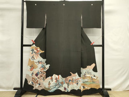 平和屋着物■豪華黒留袖　人物風景文　金彩　正絹　逸品　DABH1566cd