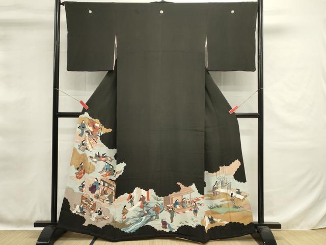 平和屋着物■豪華黒留袖　人物風景文　金彩　正絹　逸品　DABH1566cd