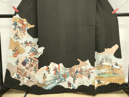 平和屋着物■豪華黒留袖　人物風景文　金彩　正絹　逸品　DABH1566cd