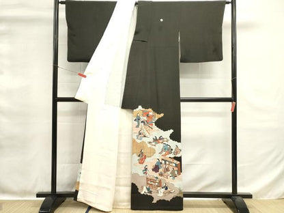 平和屋着物■豪華黒留袖　人物風景文　金彩　正絹　逸品　DABH1566cd