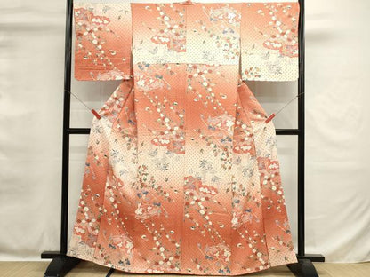 平和屋着物■上質な小紋　花鳥文　暈し染め　金彩　正絹　逸品　未使用　DABH1567cd