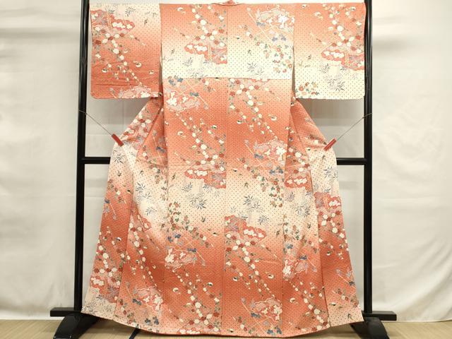 平和屋着物■上質な小紋　花鳥文　暈し染め　金彩　正絹　逸品　未使用　DABH1567cd