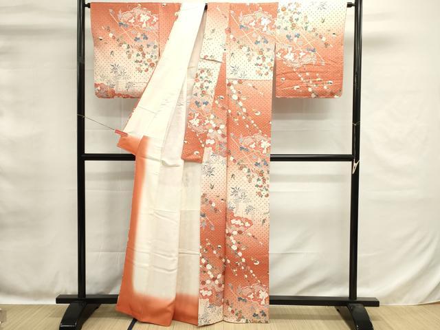 平和屋着物■上質な小紋　花鳥文　暈し染め　金彩　正絹　逸品　未使用　DABH1567cd