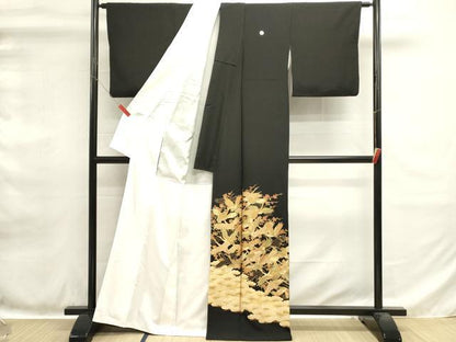 平和屋着物■豪華黒留袖　作家物　駒刺繍　飛鶴文　枝梅文　金彩　正絹　逸品　DABH1570cd