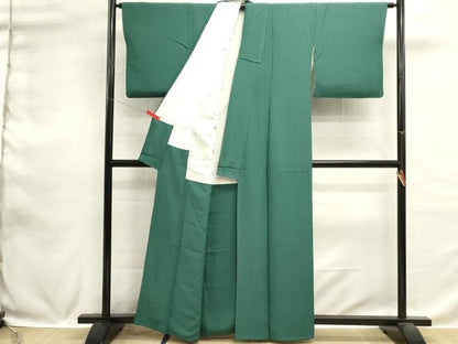 平和屋着物■上質な色無地　花緑青色　正絹　逸品　DABH1573cd