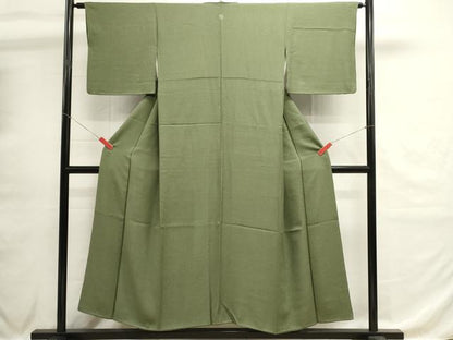 平和屋着物■本草木染作家　瑞寶　色無地　松葉色　正絹　逸品　DABH1577cd