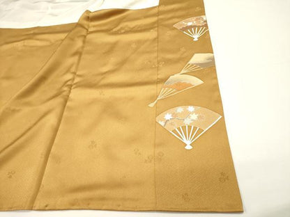 平和屋着物■豪華色留袖　駒刺繍　扇面花文　金彩　正絹　逸品　DABH1578cd