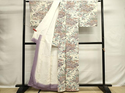 平和屋着物■上質な小紋　型染め　風景文　正絹　逸品　DABH1591cd