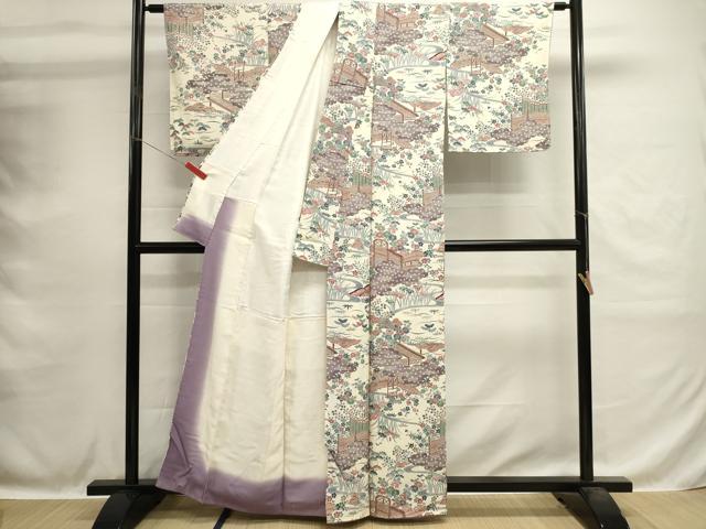 平和屋着物■上質な小紋　型染め　風景文　正絹　逸品　DABH1591cd