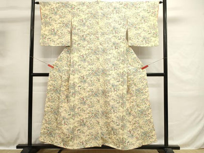 平和屋着物■上質な小紋　草花文　鬼しぼ縮緬　正絹　逸品　DABH1592cd