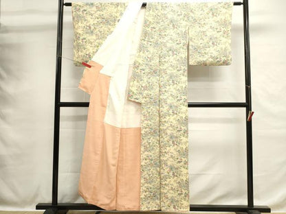平和屋着物■上質な小紋　草花文　鬼しぼ縮緬　正絹　逸品　DABH1592cd