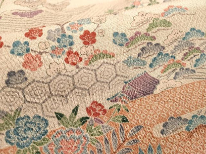 平和屋着物■上質な小紋　渡橋吉祥花文　鬼しぼ縮緬　正絹　逸品　DABH1598cd