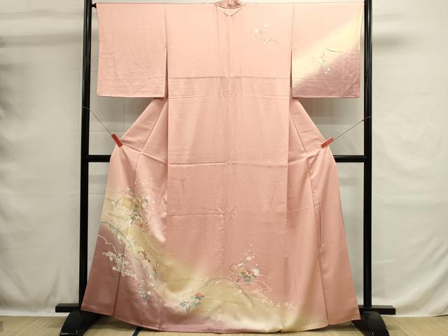 平和屋着物■訪問着　枝花文　鼓　暈し染め　金彩　正絹　逸品　DABH1599cd