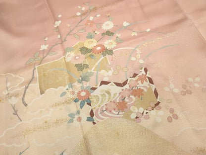 平和屋着物■訪問着　枝花文　鼓　暈し染め　金彩　正絹　逸品　DABH1599cd