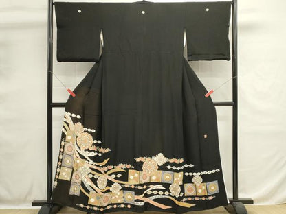 平和屋着物■豪華黒留袖　作家物　駒刺繍　吉祥花文　金彩　正絹　逸品　DABH1601cd