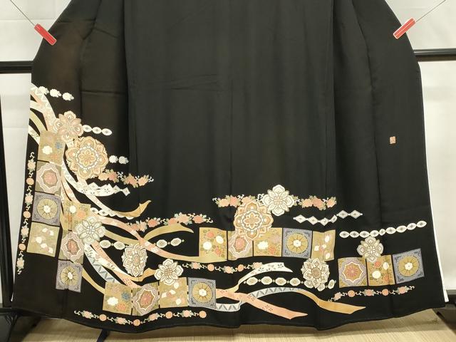 平和屋着物■豪華黒留袖　作家物　駒刺繍　吉祥花文　金彩　正絹　逸品　DABH1601cd