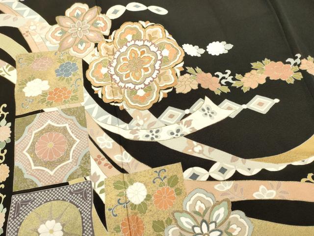 平和屋着物■豪華黒留袖　作家物　駒刺繍　吉祥花文　金彩　正絹　逸品　DABH1601cd