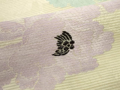 平和屋着物＊夏物　アンティーク　大正ロマン　九寸名古屋帯　牡丹文　銀糸　正絹　逸品　DABH1616cd