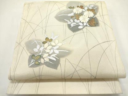 平和屋着物＊夏物　太鼓柄袋帯　駒刺繍　草花文　桔梗　金銀彩　正絹　逸品　DABH1618cd