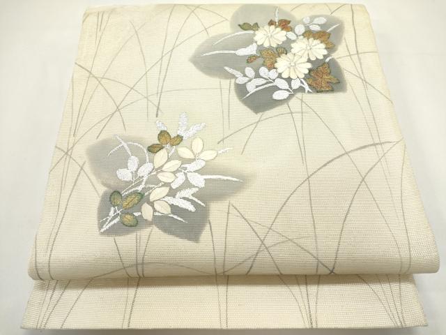 平和屋着物＊夏物　太鼓柄袋帯　駒刺繍　草花文　桔梗　金銀彩　正絹　逸品　DABH1618cd