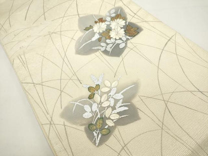 平和屋着物＊夏物　太鼓柄袋帯　駒刺繍　草花文　桔梗　金銀彩　正絹　逸品　DABH1618cd