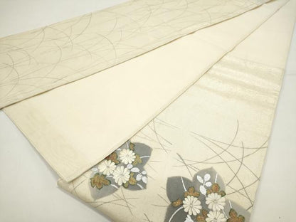 平和屋着物＊夏物　太鼓柄袋帯　駒刺繍　草花文　桔梗　金銀彩　正絹　逸品　DABH1618cd
