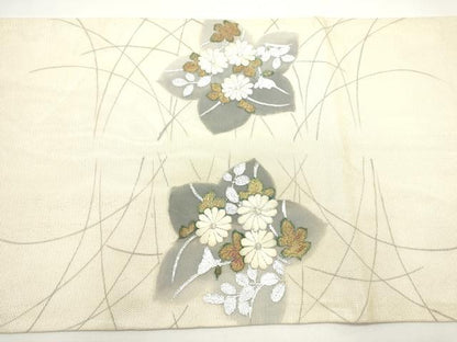 平和屋着物＊夏物　太鼓柄袋帯　駒刺繍　草花文　桔梗　金銀彩　正絹　逸品　DABH1618cd
