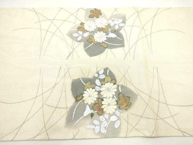 平和屋着物＊夏物　太鼓柄袋帯　駒刺繍　草花文　桔梗　金銀彩　正絹　逸品　DABH1618cd