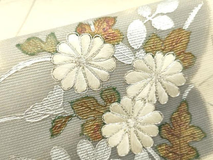 平和屋着物＊夏物　太鼓柄袋帯　駒刺繍　草花文　桔梗　金銀彩　正絹　逸品　DABH1618cd