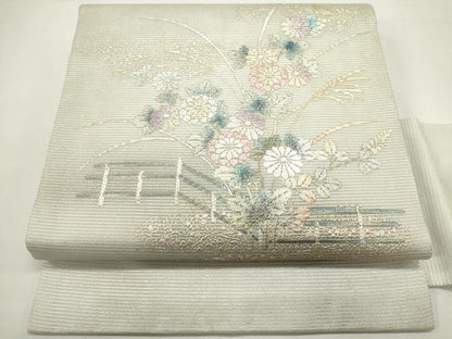 平和屋着物＊夏物　九寸名古屋帯　草花文　菊　金銀彩　正絹　逸品　DABH1619cd