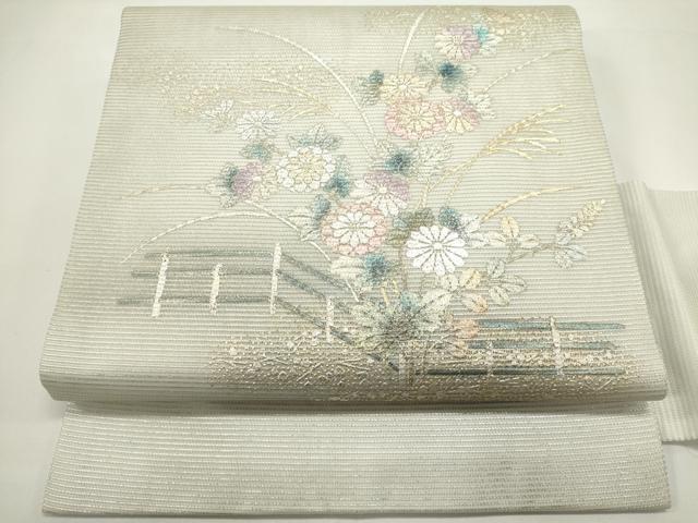 平和屋着物＊夏物　九寸名古屋帯　草花文　菊　金銀彩　正絹　逸品　DABH1619cd