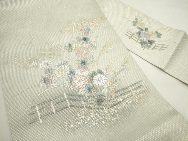 平和屋着物＊夏物　九寸名古屋帯　草花文　菊　金銀彩　正絹　逸品　DABH1619cd