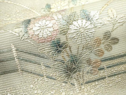 平和屋着物＊夏物　九寸名古屋帯　草花文　菊　金銀彩　正絹　逸品　DABH1619cd