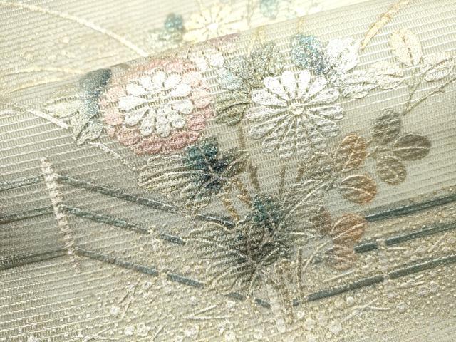 平和屋着物＊夏物　九寸名古屋帯　草花文　菊　金銀彩　正絹　逸品　DABH1619cd