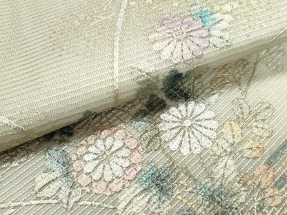 平和屋着物＊夏物　九寸名古屋帯　草花文　菊　金銀彩　正絹　逸品　DABH1619cd