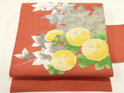 平和屋着物＊夏物　八寸名古屋帯　絽綴れ　菊　楓　金銀糸　正絹　逸品　DABH1623cd