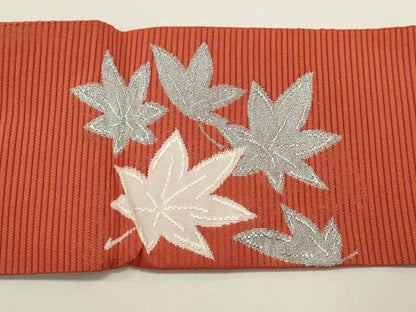 平和屋着物＊夏物　八寸名古屋帯　絽綴れ　菊　楓　金銀糸　正絹　逸品　DABH1623cd