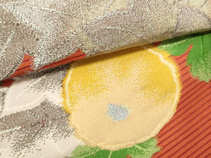 平和屋着物＊夏物　八寸名古屋帯　絽綴れ　菊　楓　金銀糸　正絹　逸品　DABH1623cd