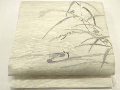 平和屋着物＊夏物　太鼓柄袋帯　すくい織　白鷺　蔦の葉文　鈴乃屋扱い　正絹　逸品　DABH1625cd