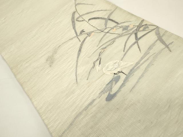 平和屋着物＊夏物　太鼓柄袋帯　すくい織　白鷺　蔦の葉文　鈴乃屋扱い　正絹　逸品　DABH1625cd