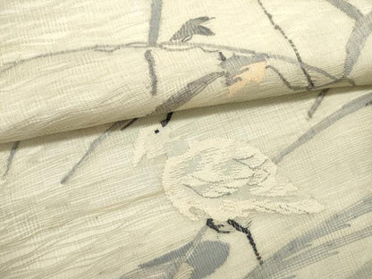 平和屋着物＊夏物　太鼓柄袋帯　すくい織　白鷺　蔦の葉文　鈴乃屋扱い　正絹　逸品　DABH1625cd