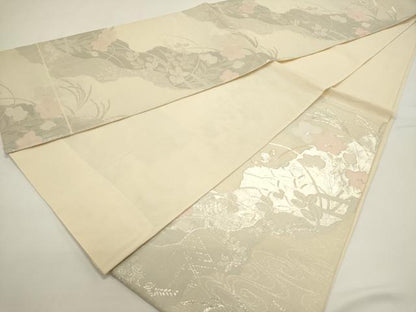 平和屋着物＊夏物　六通柄袋帯　道長草花文　銀糸　正絹　逸品　DABH1629cd